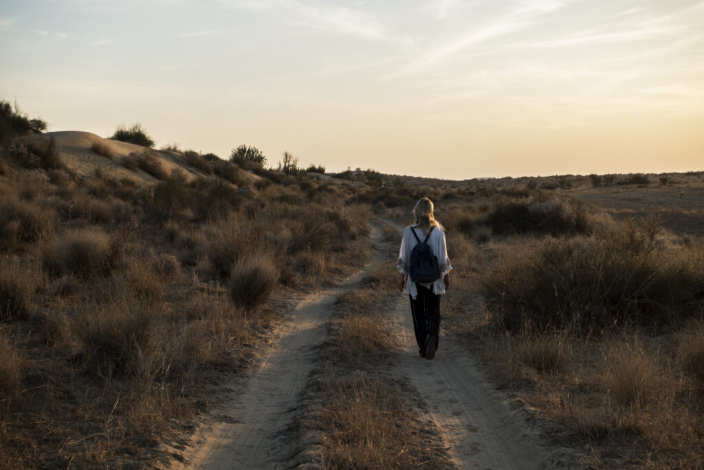 Woman walking in nature.
